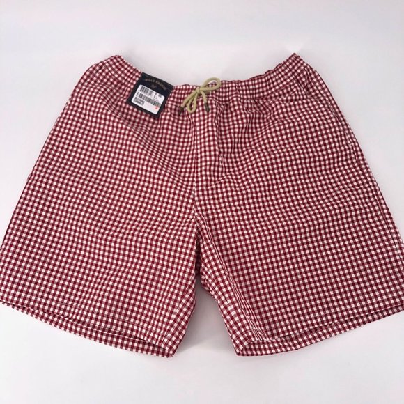 NWT Mens Size XL or XXL Bills Khakis Red Check Drawstring Swim Shorts - Picture 1 of 3